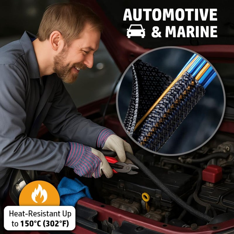 MGI SpeedWare Braided Split-Sleeve Wire Loom for High-Temperature Automotive Harness and Home Cable Management 25 feet (1/4") - Image 4